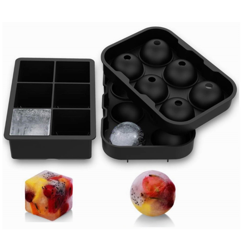 Bosca oighir silicone tacar 6 le 6 laitíse oighir 2 phíosa mórdhíola múnla bloc oighir uisce beatha