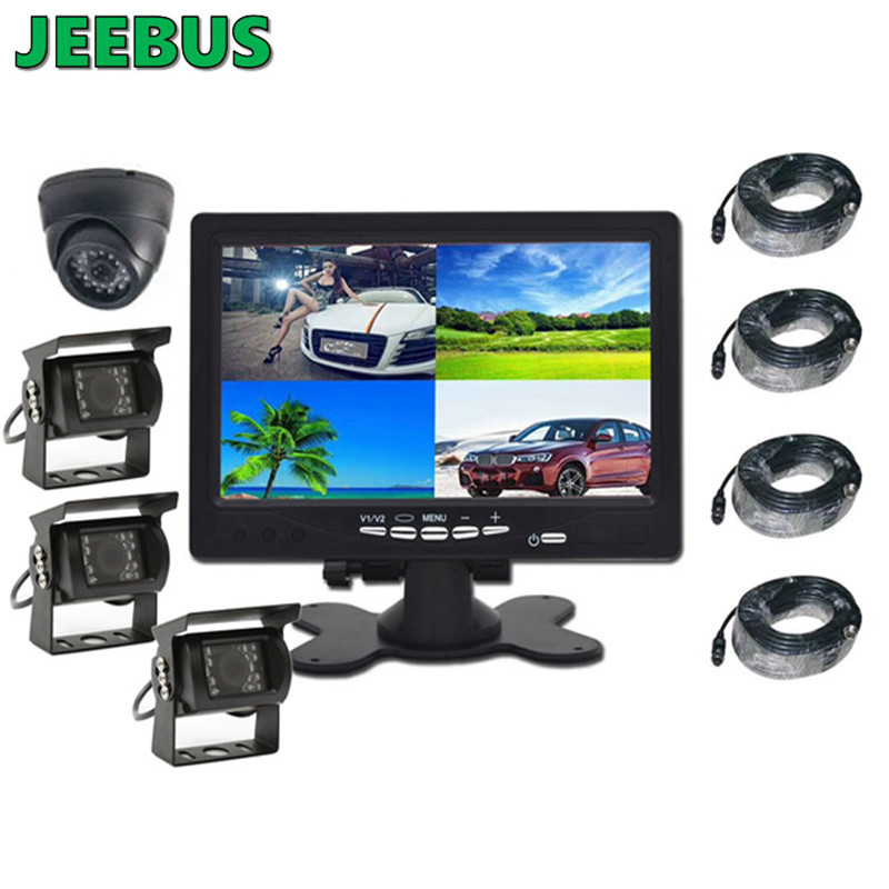 Córas Monatóireachta DVR Quad Wired 7inch Wired le Ceamara le haghaidh Trucail