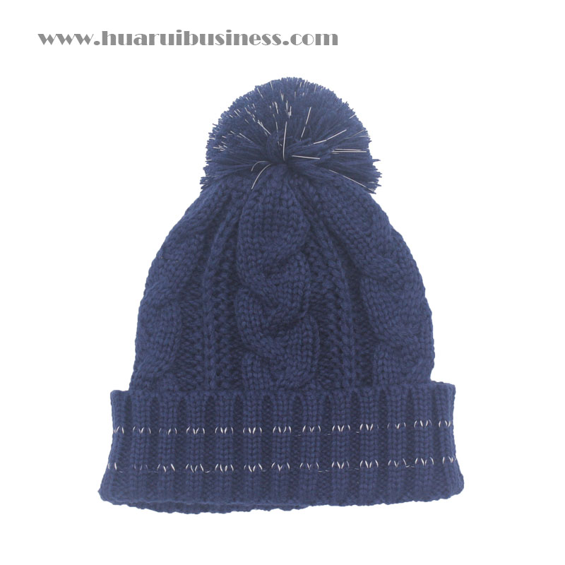 beanie cuffed cábla cumasc cniotáilte cniotáilte, hata, tuque, unisex, beanie geimhridh le pom pom, cufa le stríoca frithchaiteacha, pom pom le héifeacht fhrithchaiteach chomh maith
