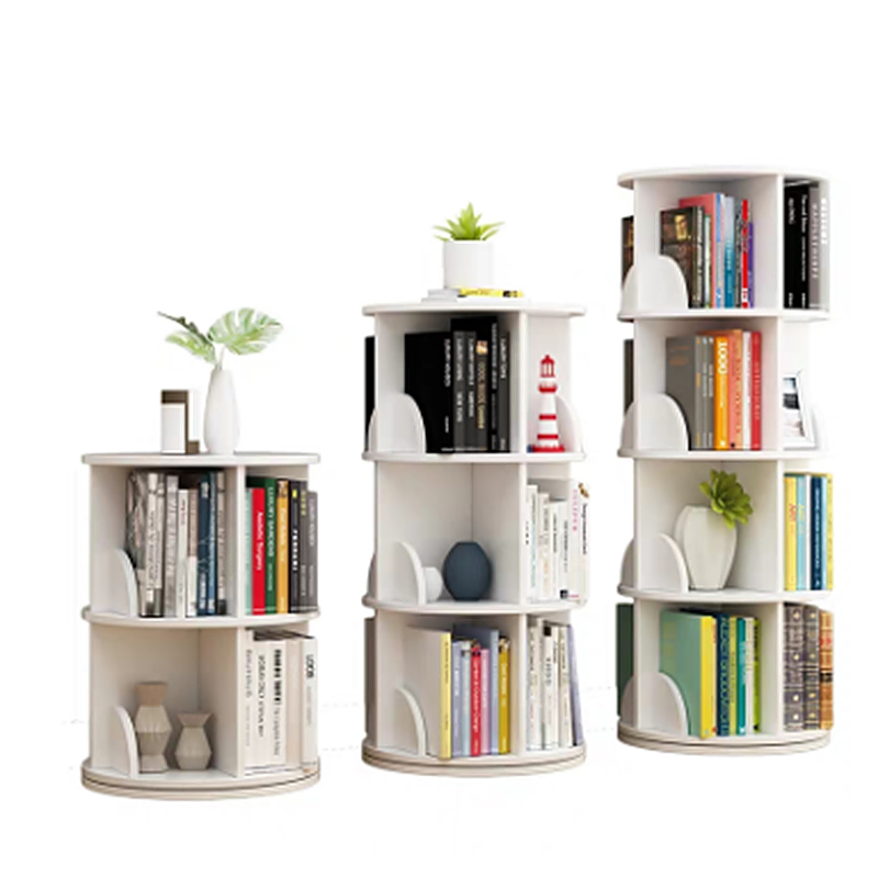 TMJ-2050 Custom Modern Home Wood White Revolving Storaging Holders Racks Roting Bookscase shelf