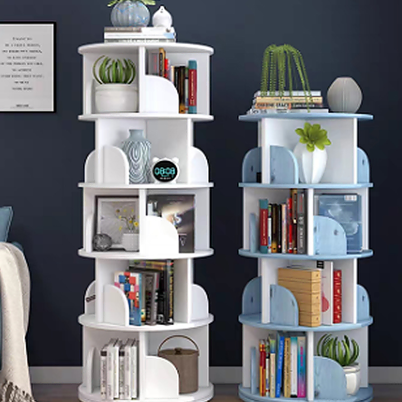 TMJ-2050 Custom Modern Home Wood White Revolving Storaging Holders Racks Roting Bookscase shelf