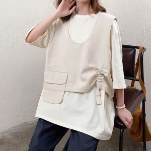 Dearadh feistiú scaoilte Stíl Collar Babhta Íosta Stíl muinchille fuaite Ócáideach Cadás agus línéadach dath ró-mhór saincheaptha 19527 T-léinte + Waistcoats