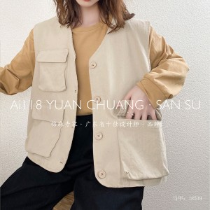 Lahtine konstruktsioon Minimalistlik stiilne, vaba Vest Tahke värv, puuvillane ja linane ülisuur kohandatud 18539 vestid