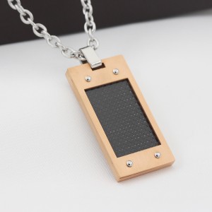 Mens Carbon Fiber Necklace Rose Gold Plated Army Stiil Stainless Steel Dog Tag Pendant