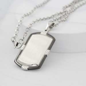 Stainless Steel Two-Tone Black Plated Dog Tag Pendant Men\\ s’s Necklace Chain