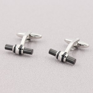 Cufflinks Plátáilte Dubh Dhá Thonn Fir Cruach Dhosmálta le haghaidh Bronntanais