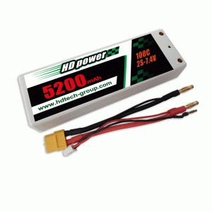HD POWER 5200mAh 100C 2S 7.4V Ceallraí crua LiPO