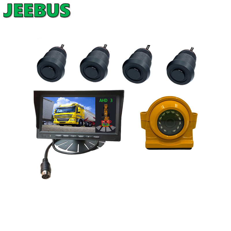Ceamara Droim ar Ais Truck Innealra Tochailte le Córas Braite Radar Braiteoir Páirceála Digiteach Utrasonach Monatóir Ain 7inch