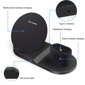 3 I 1 Qi Carger Wireless Watch Watch Sreang Charger Seastáin Sreang Tarrtháil Stáisiún Duga do iPhone