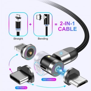 2ú Gen 540 rothlú micrea-USB cineál C Muirearú Maighnéadach Cábla Muirearú Níolón Braided Maighnéadach Muirearú Fast USB Cábla