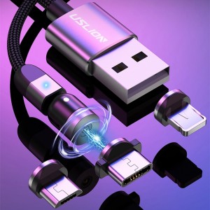 2ú Gen 540 rothlú micrea-USB cineál C Muirearú Maighnéadach Cábla Muirearú Níolón Braided Maighnéadach Muirearú Fast USB Cábla