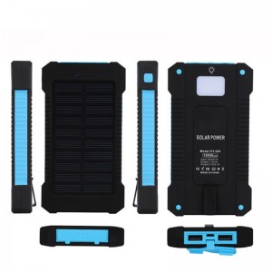 Banc Cumhachta Gréine Dual USB Power Bank 20000Mah Charger ceallraí uiscedhíonach painéal gréine iniompartha seachtrach le solas LED