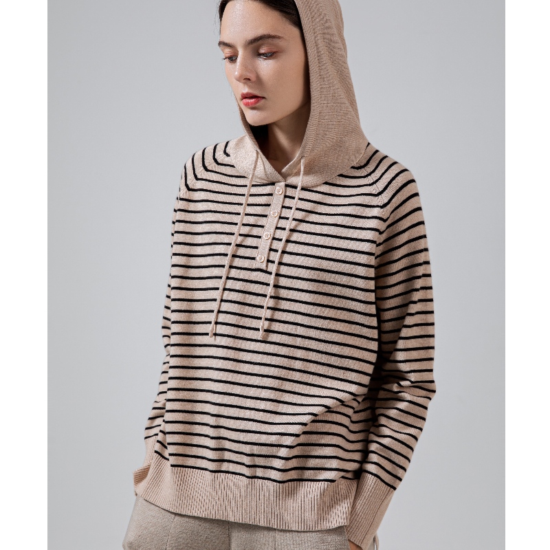 Treocht faiseanta Fondúireacht Simplí Joker Fondúireacht Knit Hoodie Striped Top 68060#