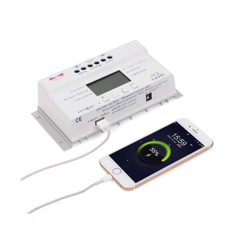 MPPT T30 30A Rialaitheoir Muirear Gréine 5V USB Charger 12V 24V Auto Gréine Painéal Gréine Ceallraí LCD Rialtóir Charger Taispeáin