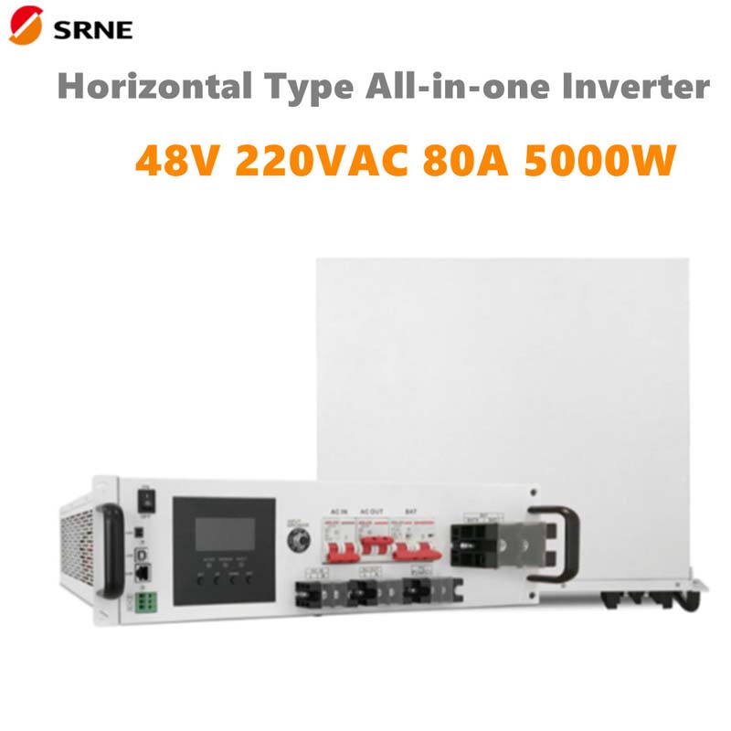 SRNE 5000W Uile-in-One Hibrid Gréine Gearrthóra Gréine Inverter HORIZONTAL 48V 220VAC Sine Tonn Sine 80A Max PV 145V inverter of greille