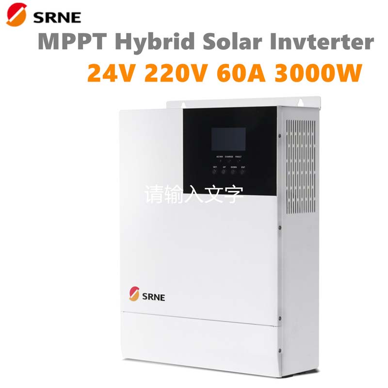 SRNE 3000W Uile-in-One Hibrid MPPT Gréine Inverter 24V 220VAC Pure Sine Tonn 60A Max PV 100V Off-ordaigh Inverter