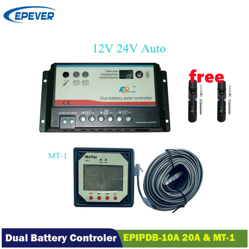Rialaitheoir Dual Gearrdhearcadh Gréine Rialaitheoir 10A20a Duo-Battery Rialtóir le LCD Méadar iargúlta MT-1 Epsolar Eppdb-com