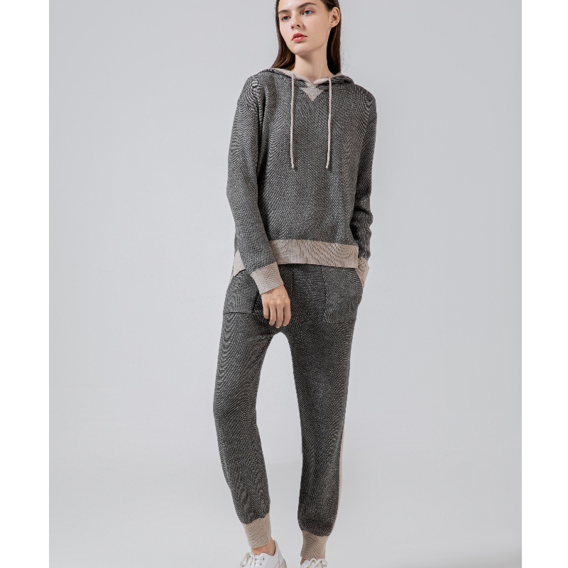 Stíl Spóirt Stíl Spóirt Fashibeble Geansaí Cniotála dhá Píosa Hoodie Socraigh 69053#