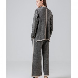 Cniotáil línéadach olann shimplí shimplí faiseanta dhá phíosa le sraith líne collar 69055