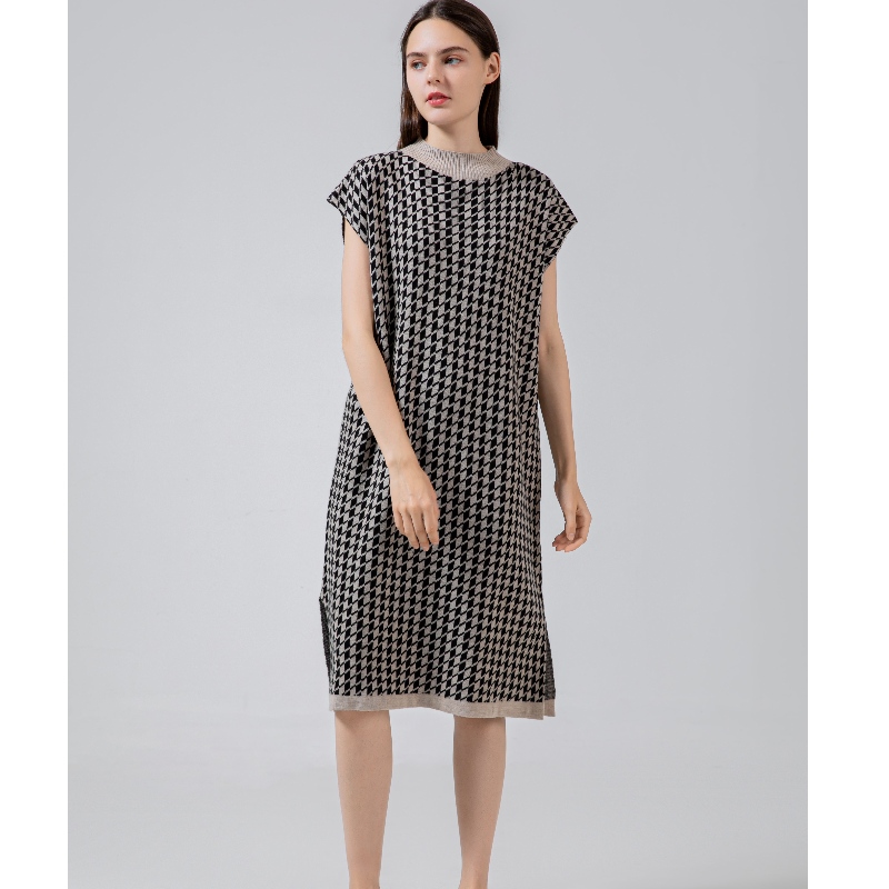 Geansaí Olann Simplí Simplí Fashibeble Murt Cás Éan Cás Leath High Collar Gúna 69065#