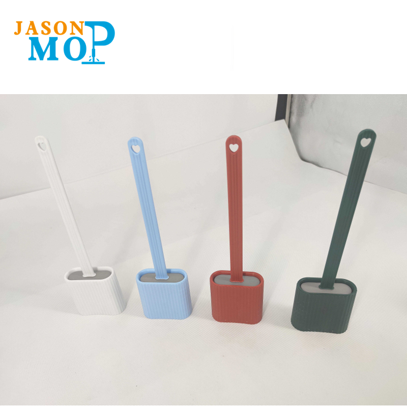 Scuab leithreas silicone le sealbhóir le haghaidh seomra folctha a ghlanadh domhain balla suite seomra folctha plunger toilet scromber bog