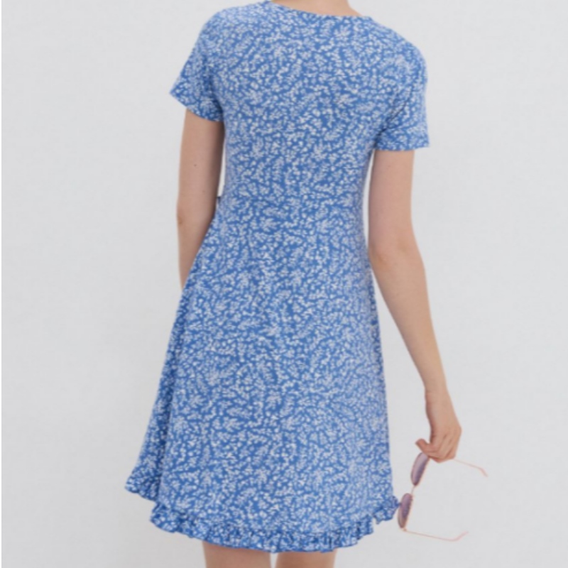 Timfhilleadh Mini Fad Timpeall Gúna Floral Sleeve Gearr Neckline