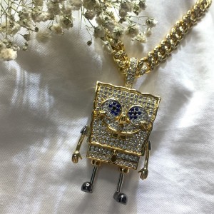 Faisean Cartoon Spongebob Squarepants Inleagtha Zirron Pendant Hip Hop Necklace Treorach