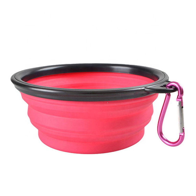 Silicone babhla madra atá inghlactha le carabiner, babhlaí uisce do mhadraí cait