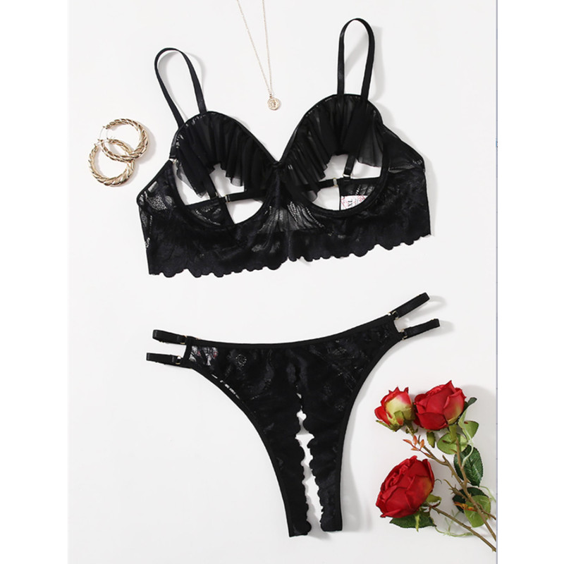 Faisean Nua Hot Black Hollow Out Lása Mogalra Mná Mini Gúna Sexy Lingeri
