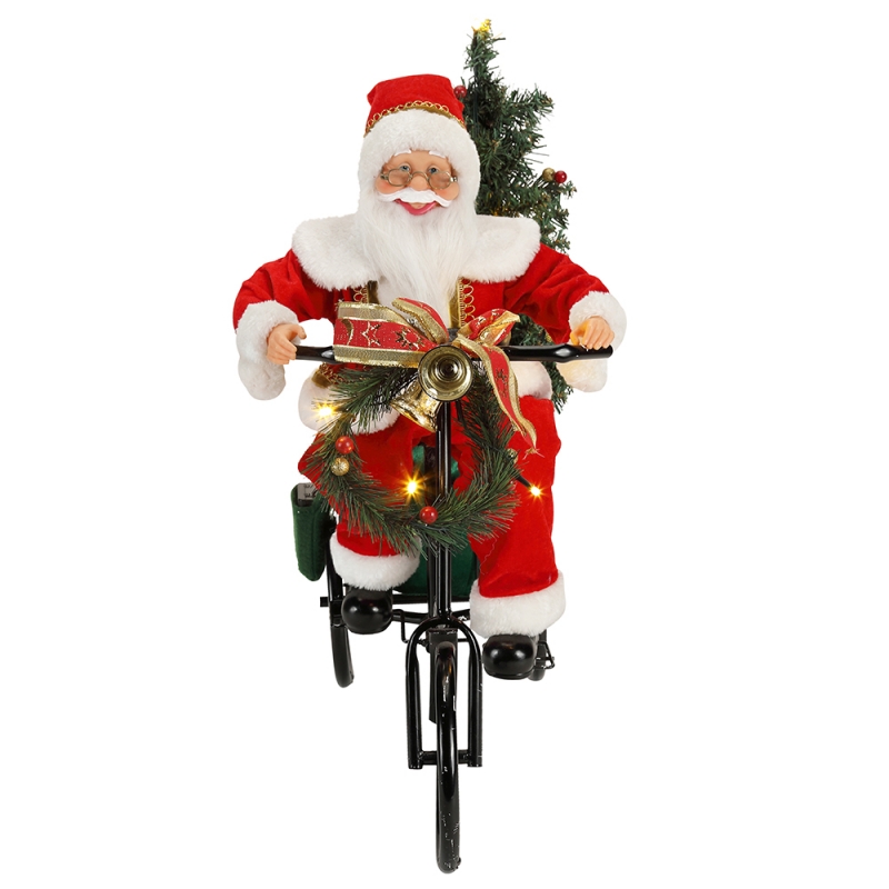 45cm Santa Claus ina shuí ar thricycle soilsiú Nollag maisiú maisiú Figurine Féile Saoire Saoire Mír