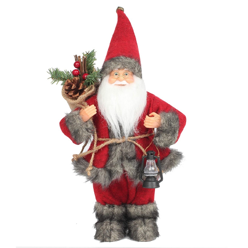 14Inch Figiúr maisiú ornáid ornament dearg Santa Claus le lampa ola agus cón péine i bhféile saoirena Nollag Mála