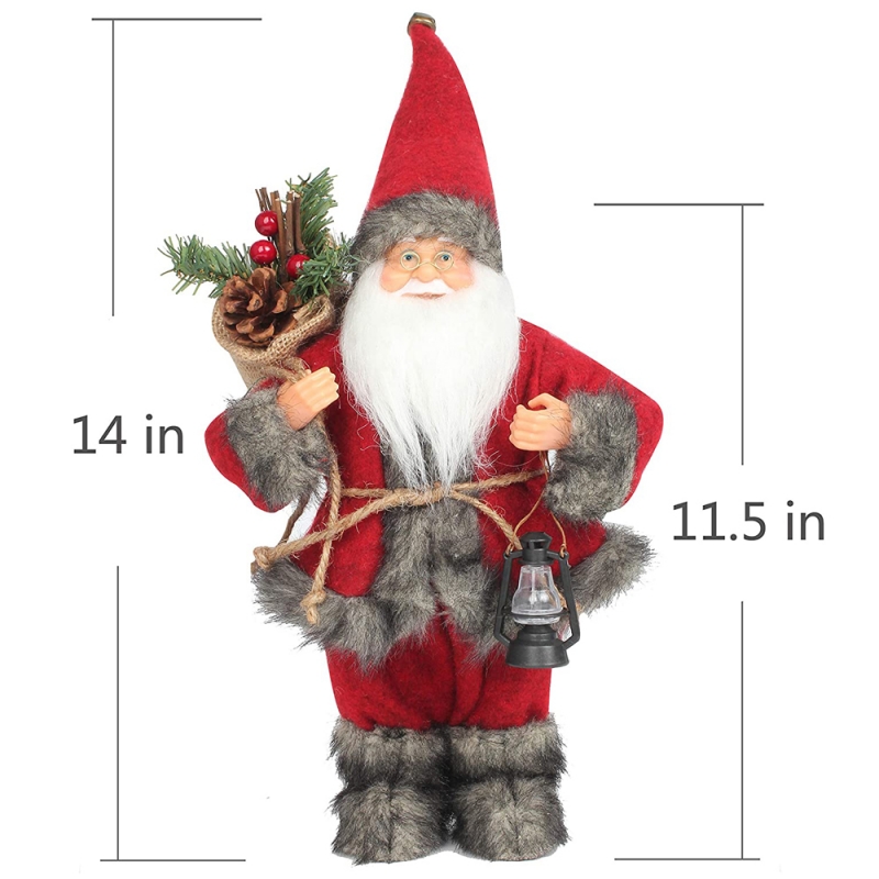 14Inch Figiúr maisiú ornáid ornament dearg Santa Claus le lampa ola agus cón péine i bhféile saoirena Nollag Mála