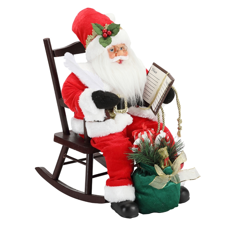 45CM Santa Claus ina shuí ar scríbhneoireacht chathaoirleach agus léamh leabhar maisiúcháin figurine Bailiúchán Féile Fabraic Mír Saincheaptha