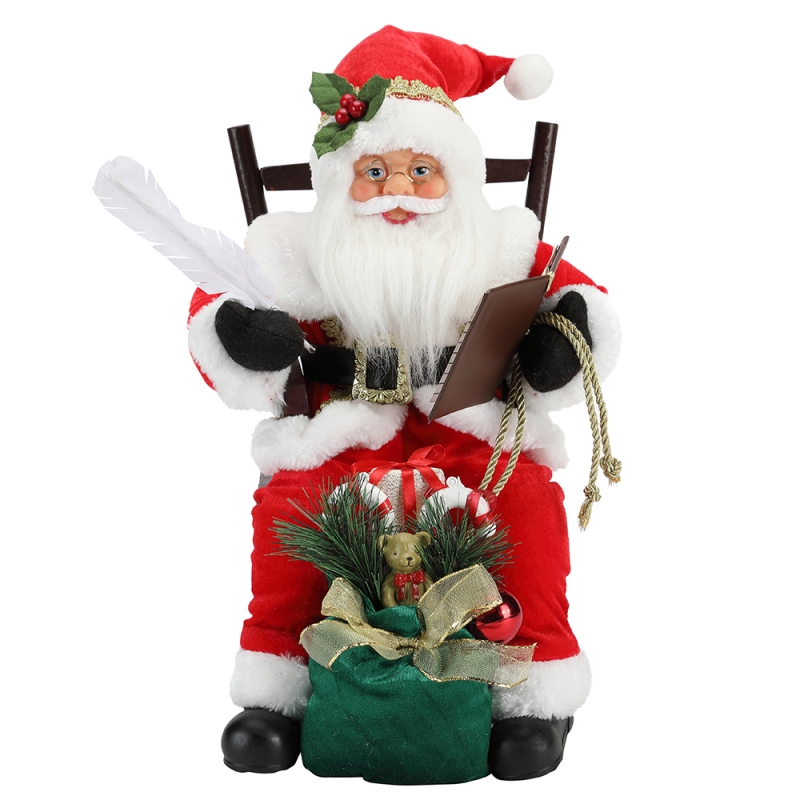 45CM Santa Claus ina shuí ar scríbhneoireacht chathaoirleach agus léamh leabhar maisiúcháin figurine Bailiúchán Féile Fabraic Mír Saincheaptha