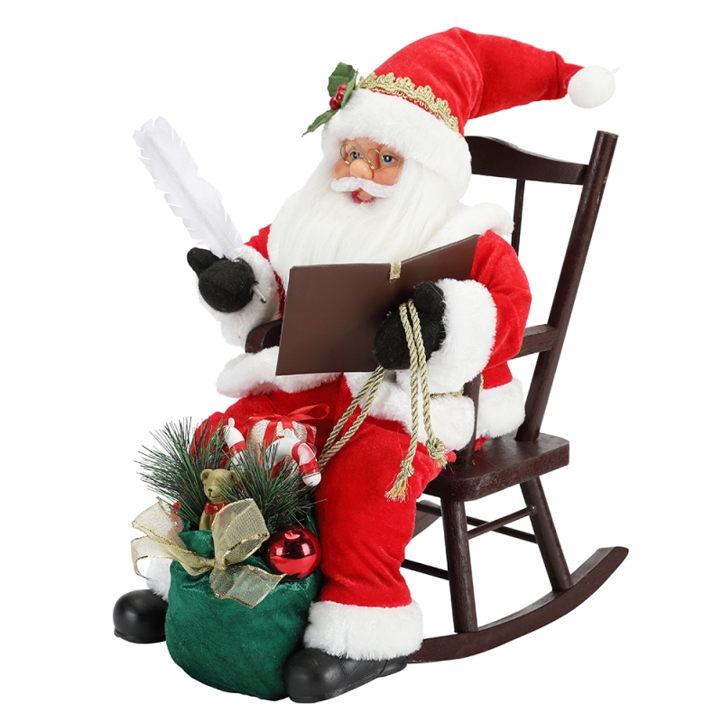 45CM Santa Claus ina shuí ar scríbhneoireacht chathaoirleach agus léamh leabhar maisiúcháin figurine Bailiúchán Féile Fabraic Mír Saincheaptha