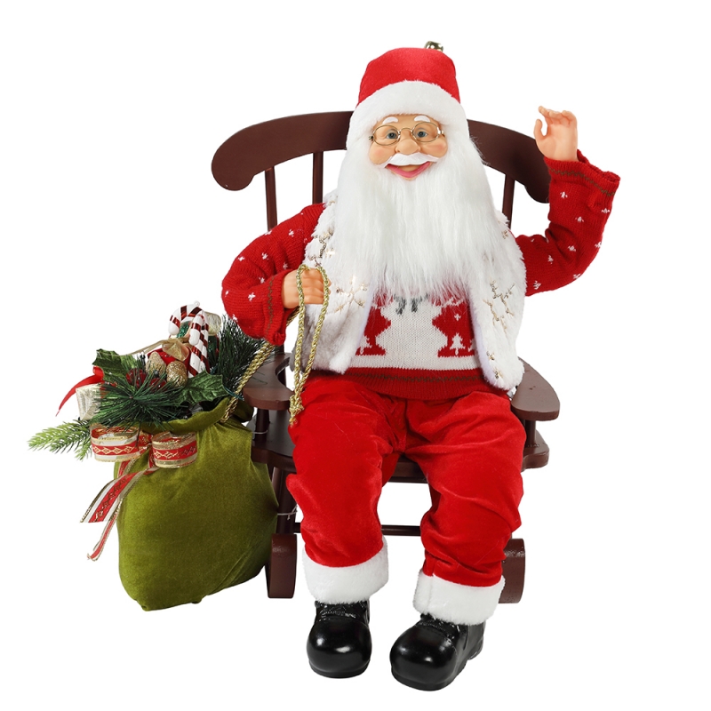 55CM Cathaoirleach beoite Santa Claus le Solas Nollag Ornament Maisiú Figurine Xmas Bábóg Bailiú Saoire Bronntanais Baile