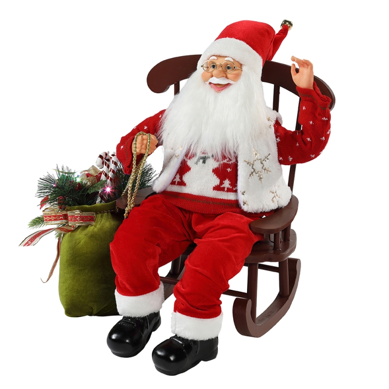 55CM Cathaoirleach beoite Santa Claus le Solas Nollag Ornament Maisiú Figurine Xmas Bábóg Bailiú Saoire Bronntanais Baile