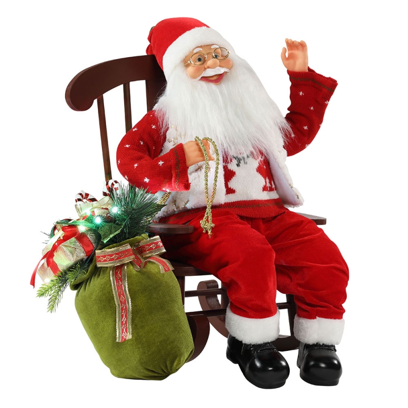 55CM Cathaoirleach beoite Santa Claus le Solas Nollag Ornament Maisiú Figurine Xmas Bábóg Bailiú Saoire Bronntanais Baile