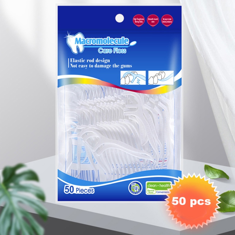 Glanadh éifeachtach Lipéad Príobháideacha Ardchaighdeáin 50 PCS Floss Floss Floss Pick Mála Pacáil Floss Floss