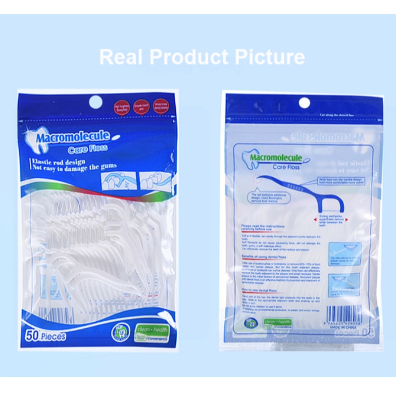 Glanadh éifeachtach Lipéad Príobháideacha Ardchaighdeáin 50 PCS Floss Floss Floss Pick Mála Pacáil Floss Floss