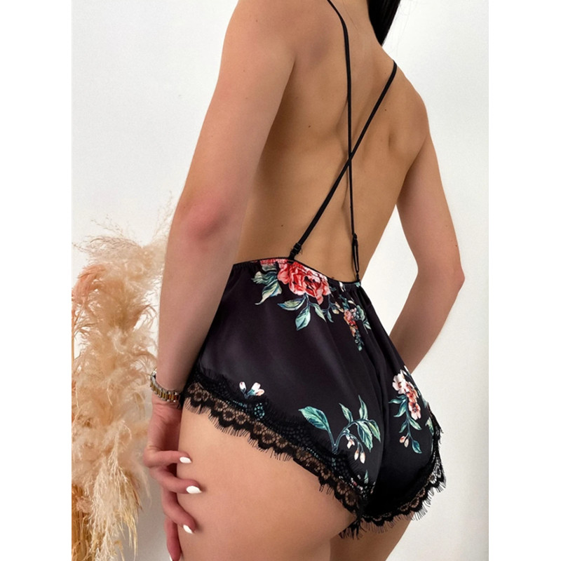 Sexy Hollow Amach Floral Bodysuit Ard-Gearr Gearr V muineál Lingerie Teddy Ultra tanaí Mná Breathable Erotic Sexy Lingeriehot táirgí díola
