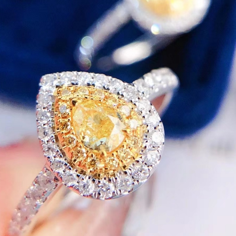 18K Soladach Óir 0.65CT Uisce Drop Uisce Buí Cloch Diamond 1.9g fáinne rannpháirtíochta do chailín