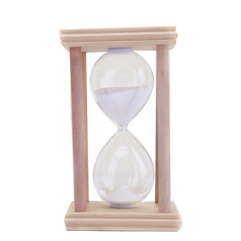Timer gaineamh gloine an chloig baile ar an seastán, thart. 30nóiméad, dath adhmaid