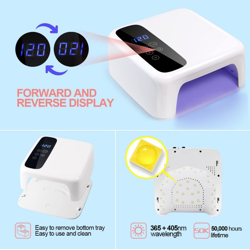 Mnr 602pro lampa ingne faoi stiúir gan sreang, triomadóir ingne gan sreang, solas ingne ingirthithe 72W, lampa ingne iniompartha iniompartha UV le braiteoir 4 lasc ama agus taispeáint LCD, lampa ingne faoi stiúir ghairmiúil do snas glóthach