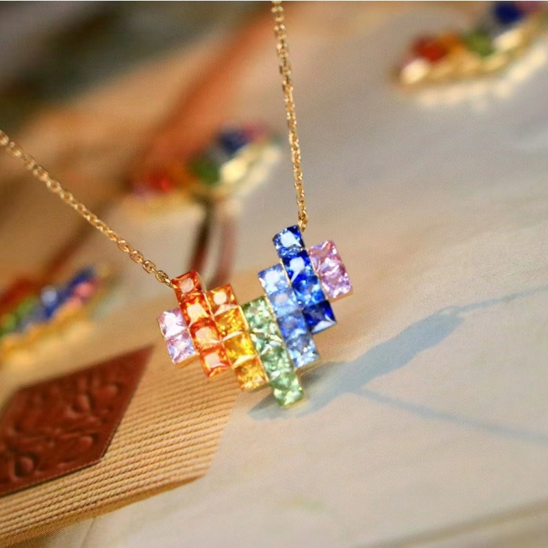 Jewelry tuochennua 18k buí ór buí muince croí tuar ceatha sapphire buí