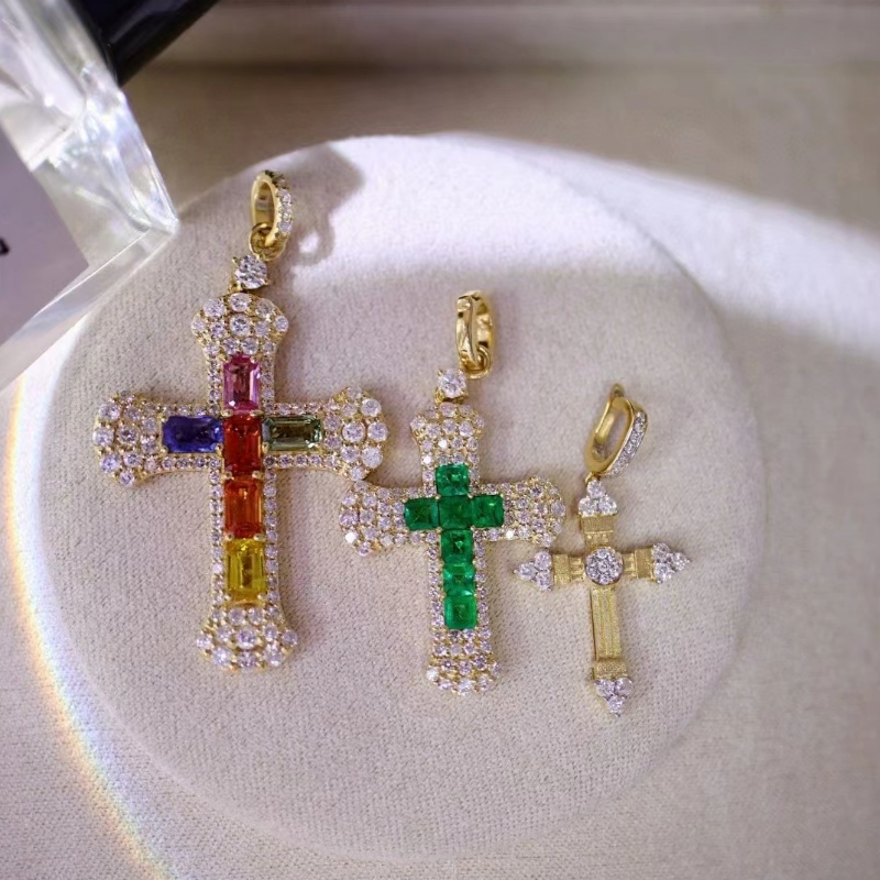 Jewelry Tuochen Dearadh Nua18k N14K N10K Óir le Pendant Crois Cloch Dath Nádúrtha