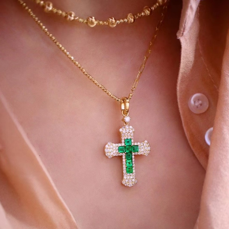 Jewelry Tuochen Dearadh Nua18k N14K N10K Óir le Pendant Crois Cloch Dath Nádúrtha