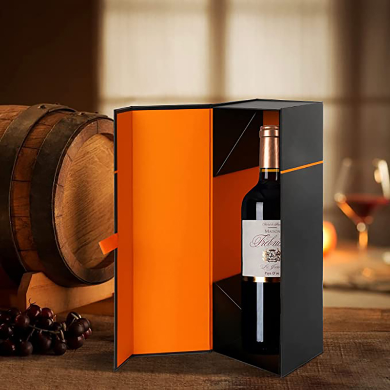 Boscaí bronntanais fíona 12.8x3.7x3.7 I, boscaí bronntanais buidéal le haghaidh meisciúla, fíona agus champagne, dúnadh maighnéadach boscaí bronntanais dochloíte, dubh snasta dubh