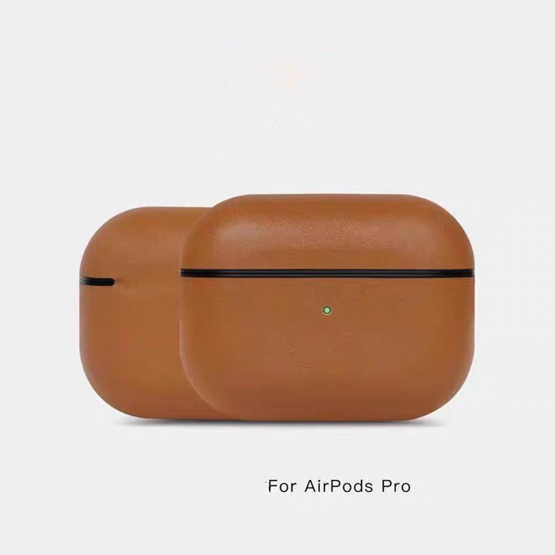 Cás leathair Pro Airpods Pro, Cás Fíor-Ola Céir Crazy Crazy Horse, Lámhdhéanta go hiomlán, Front Lefible, (Dornn Dhorcha)