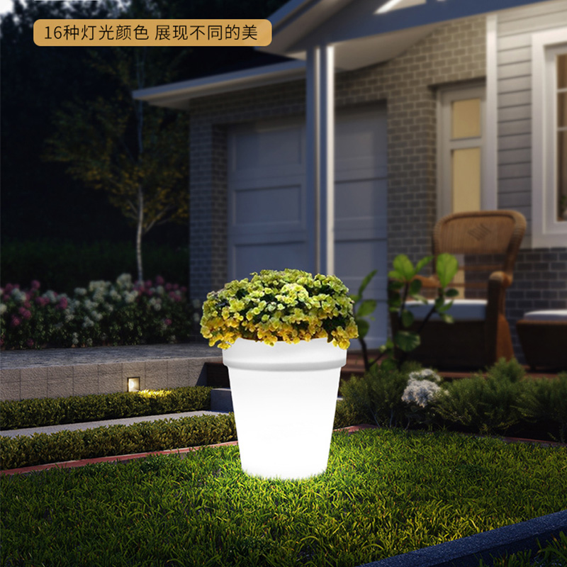 Soilse pota bláthanna beaga plaisteacha faoi stiúir amuigh faoin aer (16 modh, dimmable, ip68 uiscedhíonach) cianrialtán lampa urláir maisiúcháin amuigh faoin aer do mhaisiúcháin pháirtí gairdín patio póirse cúil, bainise-naatsu